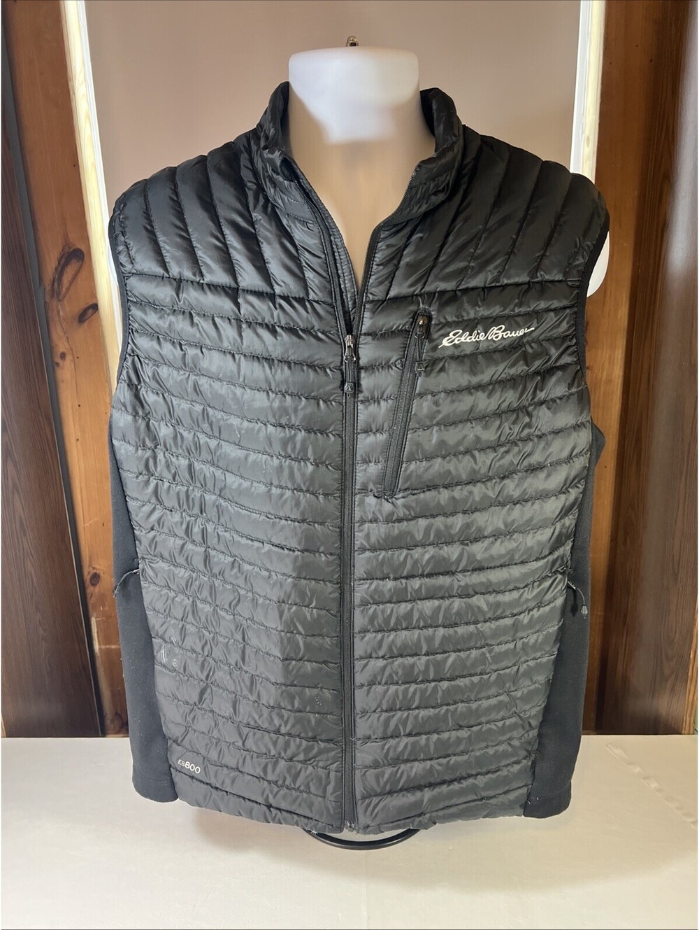 Eddie Bauer First Ascent Vest Mens Large Black 800 Premium Goose Down Puffer